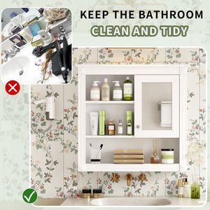 Armadietto da Bagno a Parete da 32 Pollici con 4 Ripiani e Anta a Specchio, Mobiletto per Toilette - Product Image 5