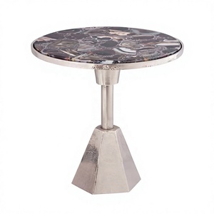 Round Marble Top Handmade Nesting <b>Coffee</b> <b>Table</b> with Metal Base Contemporary Design for Living Room Furniture - Product Image 1