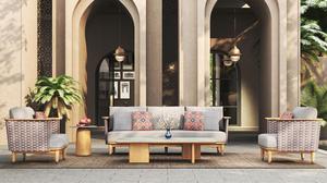 Ensemble de canapés d'extérieur en teck de qualité supérieure avec structure en corde tressée et coussins – Mobilier de salon de jardin - Product Image 2