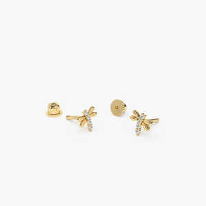 Pendientes Personalizados de Libélula Adorables con Baño de Oro de 14K, Pendientes de Tuerca de Moissanita de 14K con Diseño de Abeja para Helix, Perfectos para Fiestas - Product Image 1