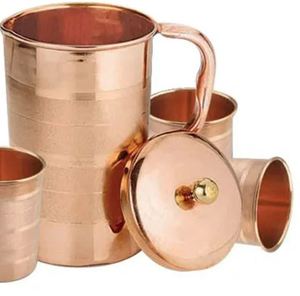 Copper <b>jug</b> set for premium reusable serving lifestyle water serving metal set with glasses durable reusable kitchen dining <b>drink</b> - Product Image 3