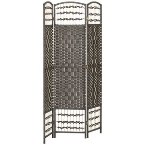 Portable 3-Panel <b>Folding</b> Room Divider Translucent Dark Gray Wave Fiber <b>Screen</b> for Home Office Traditional Design - Product Image 1
