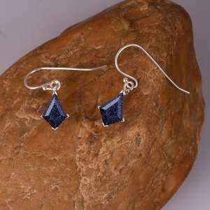 Blue <b>Sandstone</b> Kite Shaped Earrings 925 Sterling Silver Vintage Kite Cut Bridal April Birthstone Gemstone Earrings - Product Image 5
