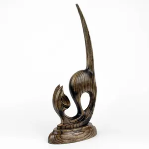 Sculpture décorative en bois de chat assis, design lisse et courbé, style contemporain, pièce d'appoint pour maisons modernes - Product Image 3