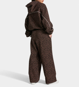 Custom Espresso Brown Leopard Print Oversized Contrast Pipping Women <b>Tracksuit</b> Set Contrast Lining Hoodie & Jogger For Women's - Product Image 2