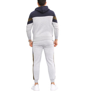 Men Color Blocking Hooded Fleece Tracksuit <b>Set</b> Full Sleeve Drawstring Casual Autumn Wear Breathable Polyester Cotton Material - Product Image 2