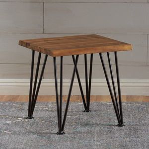 Table d'appoint en fer avec plateau en bois artisanal unique, dotée d'une texture bois artistique et d'une structure en fer. - Product Image 5