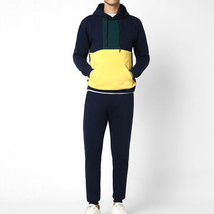 Conjunto Deportivo con Capucha para Hombre, Color Azul Marino y Amarillo, Sudadera de Manga Larga, Pantalones Deportivos con Bolsillos Laterales, Ropa de Otoño - Product Image 1