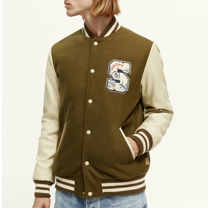 Chaqueta Varsity Verde Oliva para Hombre con Mangas Color Crema, Parche Bordado con la Letra S, Estilo Preppy, Chaqueta Lettermen para Otoño - Product Image 2
