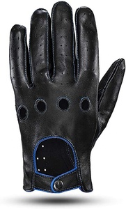 Leather Bike Wear Gloves Wrist Length Breathable Sporty Style Cycling Gloves Black with <b>Red</b> Trim Unlined Spring Autumn Use - Product Image 6
