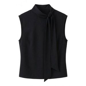 Chemisier sur mesure en satin de soie Midnight, sans manches, avec cravate Ascot, col montant, drapé, style royal, modeste, formel, chic et professionnel - Product Image 2