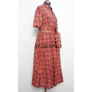 Nouvelle Robe d'été trapèze pour femme en coton 100% écologique, imprimée numériquement, motif floral indien, faite à la main, avec ceinture, best-seller - Product Image 5
