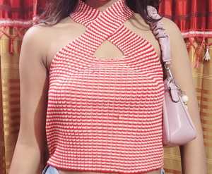 Nueva moda para mujer, Tops de punto con cuello Halter, Tops cortos de punto con hombros descubiertos para mujer, diseño Sexy con tiras cruzadas, característica transpirable - Product Image 1