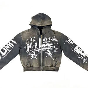 Sweat-shirt à capuche zippé délavé à l'acide pour homme, avec logo personnalisé, impression directe, streetwear, décontracté, fabricant - Product Image 1