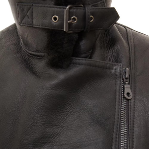Women's <b>Genuine</b> Leather Shearling Moto Jacket With Fur Collar Zipper Closure Winter Outerwear - Product Image 5