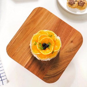 Elegant Wooden <b>Cake</b> <b>Stand</b> Crafted From Natural Wood Featuring A Smooth Square Platform And A Sturdy Pedestal Base For Serving - Product Image 2