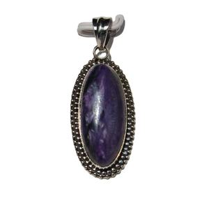 Cabochon ovale en Charoite naturelle, pendentif en pierre Sterling 925, bijoux indiens faits à la main - Product Image 1