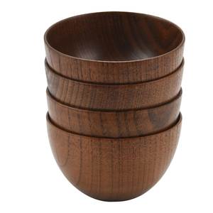 Ensemble de bols à salade en bois faits à la main de style japonais, bols ronds pour riz et soupe, vaisselle en bois foncé pour la maison et les restaurants, en gros - Product Image 1
