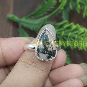 Natural <b>Moss</b> <b>Agate</b> Gemstone <b>Ring</b> 925 Sterling Silver Handmade Teardrop Cabochon Gemstone <b>Ring</b> Boho Vintage Women Jewelry Gift - Product Image 4