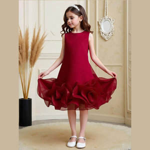 Robe de demoiselle d'honneur élégante en satin et tulle rouge pour filles de 1 à 12 ans, tenue de fête d'anniversaire, robe de princesse - Product Image 4
