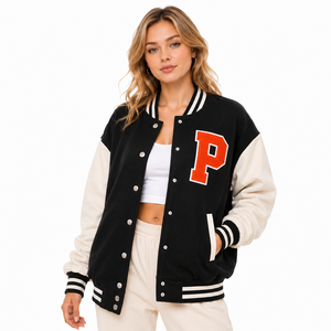 Chaqueta Varsity Corta Personalizada para Mujer, Bordado de Letras en Chenilla, Manga Larga, Estilo Universitario, Bomber Y2K, Moda Urbana, Ropa Exterior 2026 - Product Image 3