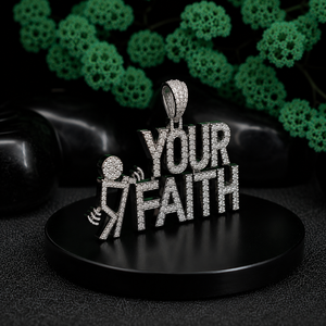 Collier Pendentif Votre Foi en Argent 925, Diamants Sertis, Bijoux Religieux Chrétiens, Style Hip Hop Unisexe - Product Image 6