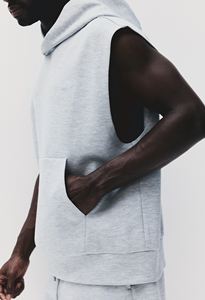 <b>Men's</b> Light <b>Grey</b> Sleeveless Hooded <b>Sweatshirt</b> with Kangaroo Pocket Solid Casual Regular Fit - Product Image 5