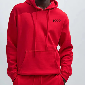 Luxury Solid <b>Red</b> Hooded Sweatshirt for <b>Men</b> Heavyweight Cotton Blend <b>Hoodie</b> Relaxed Fit Casual Winter Fashion Wear - Product Image 1