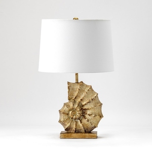 Modern Luxury Gold <b>Shell</b> Sculpture Table Lamp White Fabric Shade Coastal Art Deco Bedside Living Room Home Decor <b>Light</b> - Product Image 1