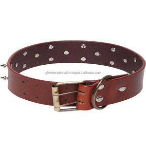 Collier de chien en cuir marron de qualité supérieure, à pointes, clouté, de toutes tailles, avec boucle à double broche solide, anneau en D, vente en gros - Product Image 2