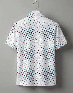 Men's White Polka Dot Polo Shirt Short Sleeve Casual Breathable Knitted Polyester Sportswear - Product Image 6