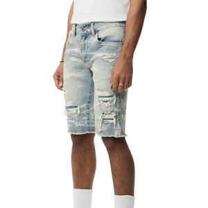 Shorts en jean pour hommes, taille élastique, délavé clair, respirant, style streetwear, haute qualité, avec logo personnalisé imprimé – Meilleures ventes - Product Image 3