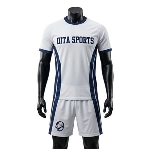 ชุดเสื้อและกางเกงขาสั้นสำหรับเล่นเน็ตบอลสีขาวกรมท่าสำหรับผู้ชาย  ผ้าโพลีเอสเตอร์  ชุดกีฬา  ชุดฝึกซ้อม  ชุดแข่งขัน - Product Image 1
