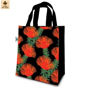 Custom Logo Floral Printed Black Jute <b>Tote</b> Bag 27x31x16 cm Laminated Reusable Shopping Beach Bag Wholesale OEM ODM B2B Supplier - Product Image 1