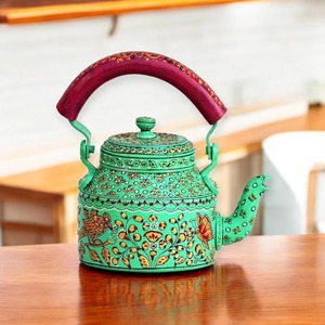 Artisanat traditionnel indien Rajasthani : Motif oiseau et papillon en métal peint à la main vert menthe, objet décoratif de collection - Product Image 5