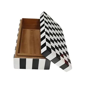 Handicraft Home Handmade Modern Eco Friendly Durable <b>Black</b> White Bone Inlay MDF Square Rectangle Embossed <b>Jewellery</b> <b>Box</b> Storage - Product Image 1