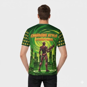 Camiseta Deportiva Casual para Hombre, Estilo Europeo y Americano, con Estampado Digital, Cuello en V, Corte Ajustado, Dobladillo Curvo, Gruesa - Product Image 4