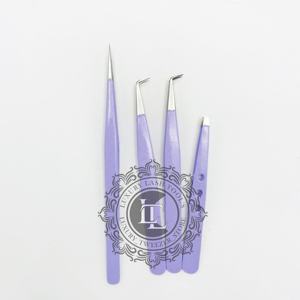 Grande pince à épiler à sourcils à 90 degrés de qualité supérieure manche en acier inoxydable lisse avec pince à cils en poudre violette - Product Image 3