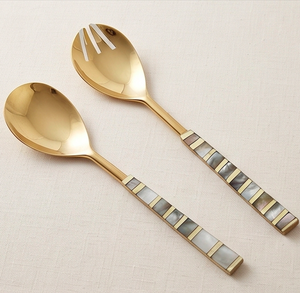 Cuillères de service dorées avec incrustation de nacre, manche long, ustensiles modernes, compatibles lave-vaisselle, pour la cuisine - Product Image 1
