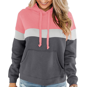 Sweat-shirt à capuche décontracté pour femme en mélange de coton tricoté, avec blocs de couleur et poches, coupe classique, idéal pour l'automne - Product Image 4