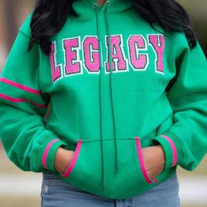 Sudadera de Invierno 2026 de la Hermandad Griega Pink Legacy, Letras de Chenilla Verdes en la Parte Delantera, Sudadera Cómoda para Mujer, Ropa de Calle Universitaria a la Moda - Product Image 3