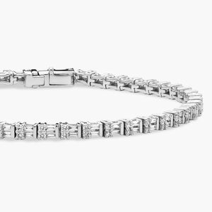 Women's Luxury Round & Baguette Natural Diamond Filled Certified <b>Bracelet</b> in <b>White</b> Gold - Product Image 5