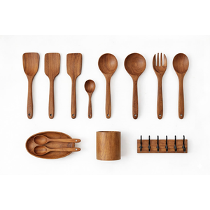 Juego de Utensilios de Cocina de Madera de Teca Premium ARTERRA, Espátula de Mango Largo, Cuchara Antiadherente con Soporte, Ecológico - Product Image 2