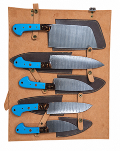 Juego de Cuchillos de Chef BurraqCustom Hechos a Mano de Acero de Damasco, 5 Piezas, Mango de Resina, Acabado Cepillado, Forjado a Mano, Ambidiestro, Tradicional 5-7 - Product Image 5