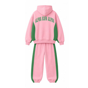 Ensemble de survêtement Alpha Kapa Alpha rose et vert, sweat à capuche et pantalon de jogging à manches longues, tenue décontractée assortie avec motif lettres - Product Image 6