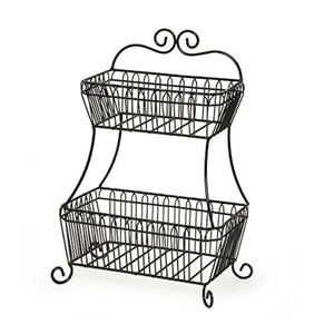 Cesta de Almacenamiento de Metal de Dos Niveles, Cesta Redonda de Alambre Negro con Soporte para Exhibición de Artículos de Cocina, Cesta Decorativa - Product Image 5