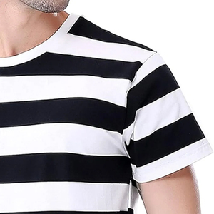 Men's Black and <b>White</b> Striped Short Sleeve T-Shirt O-Neck Regular Fit Casual Cotton Knitted <b>Tee</b> - Product Image 4