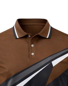 เสื้อโปโลชายสีน้ำตาลและสีดำแบบสั่งทำพิเศษ แขนสั้น ตัดต่อสีตัดกัน ระบายอากาศได้ดี ผลิตจากโพลีเอสเตอร์ เหมาะสำหรับเล่นกีฬากอล์ฟ ลำลอง และฝึกซ้อม - Product Image 5