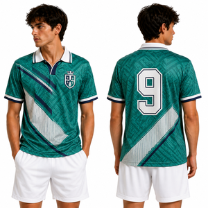 Camiseta de Fútbol Personalizada, Diseño Retro Ajustado, Estilo Colorblock, Patrón Retro, Cuello a Rayas Desgastado, Cierre de Botones, Confección a Medida - Product Image 1