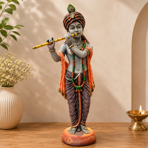 Estatua de Resina Hecha a Mano de 30 Pulgadas del Dios Krishna Tocando la Flauta, Decoración para Sala de Estar |   Murti de Krishna de color personalizable - Product Image 3